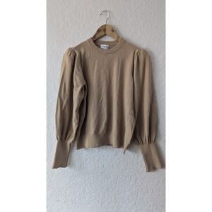 The Drop‎ Women's Tan Knit Puff Sleeve Crew Neck Sweater Medium